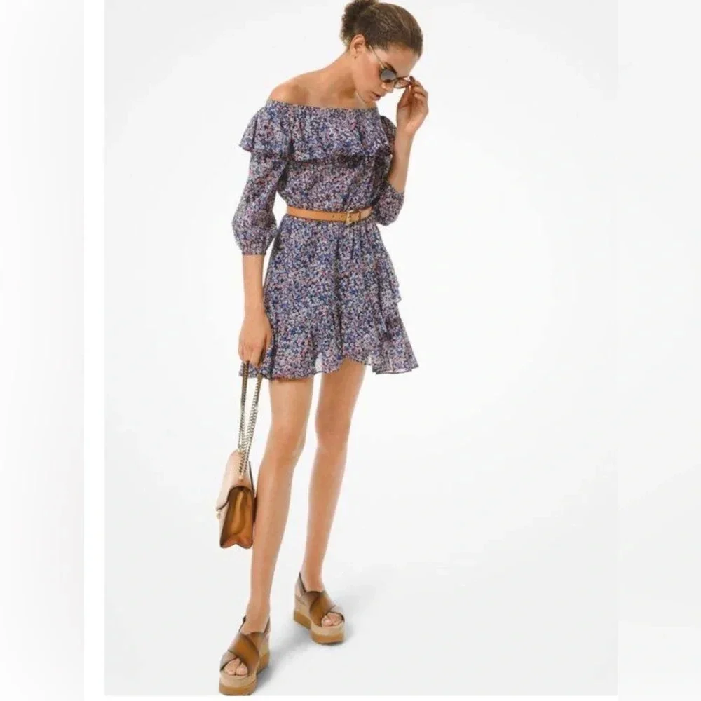 ! Nwt MICHAEL Michael Kors Bare Shoulder Belted Dress sz M